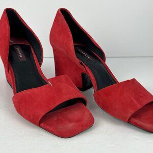 Uterque Sandals Size 8 EU 38 Red Faux Suede Block Heel 2.75in Open Toe